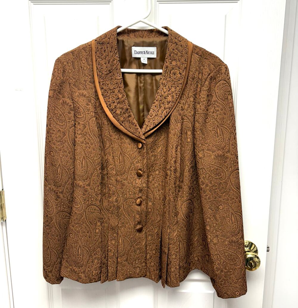 Danny & Nicole Blazer Cocoa Brown Fitted, Lined Beads Satin Women's Plus Size 16
